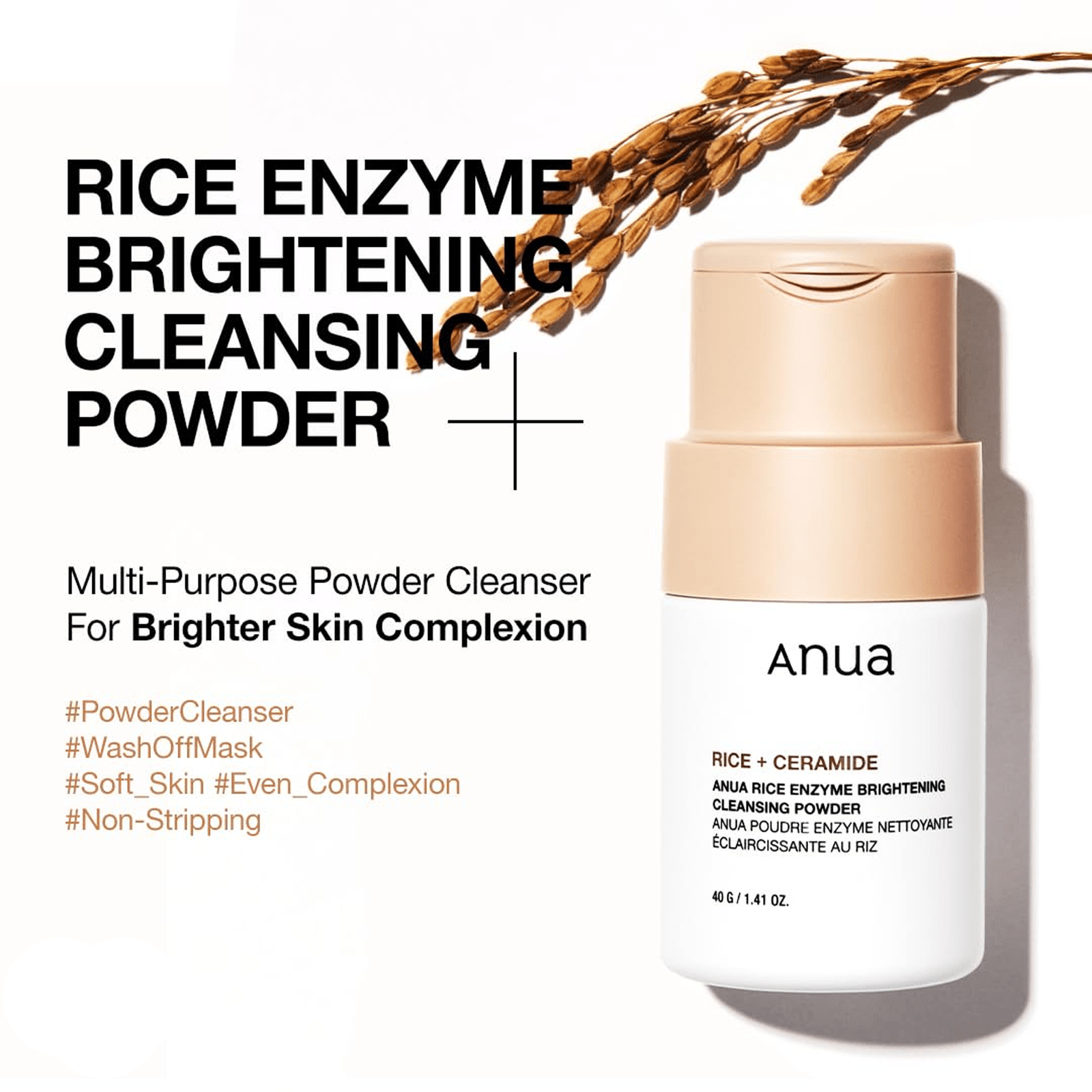 Anua Rice Enzyme Cleansing Powder key benefits infographic Anua Rice Enzyme Cleansing Powder key benefits infographic