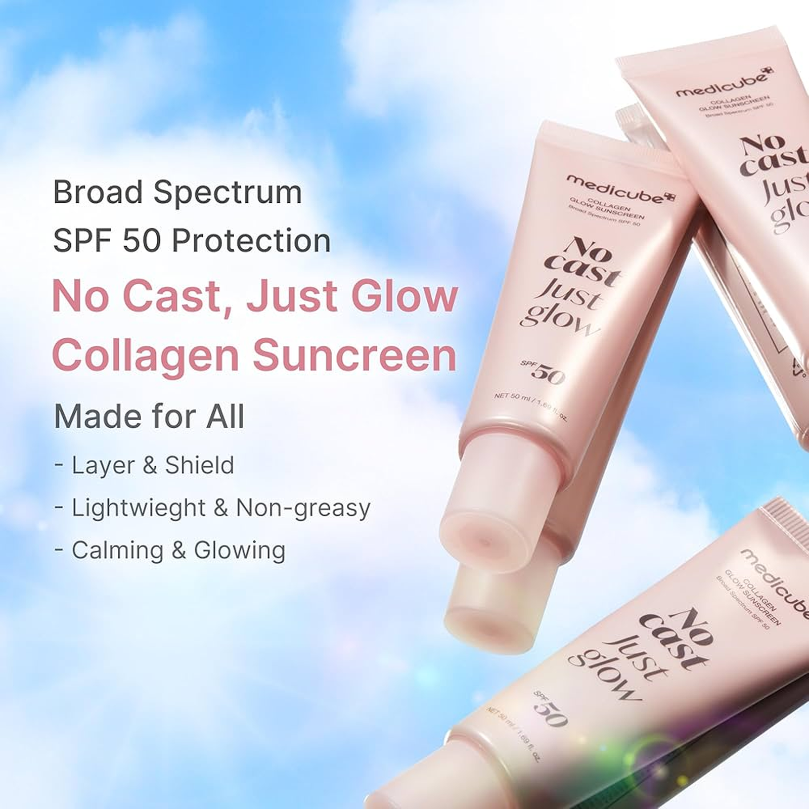 Medicube Collagen Glow Sunscreen SPF50 PA++++ - no white cast daily sunscreen benefits Medicube Collagen Glow Sunscreen SPF50 PA++++ - no white cast daily sunscreen benefits
