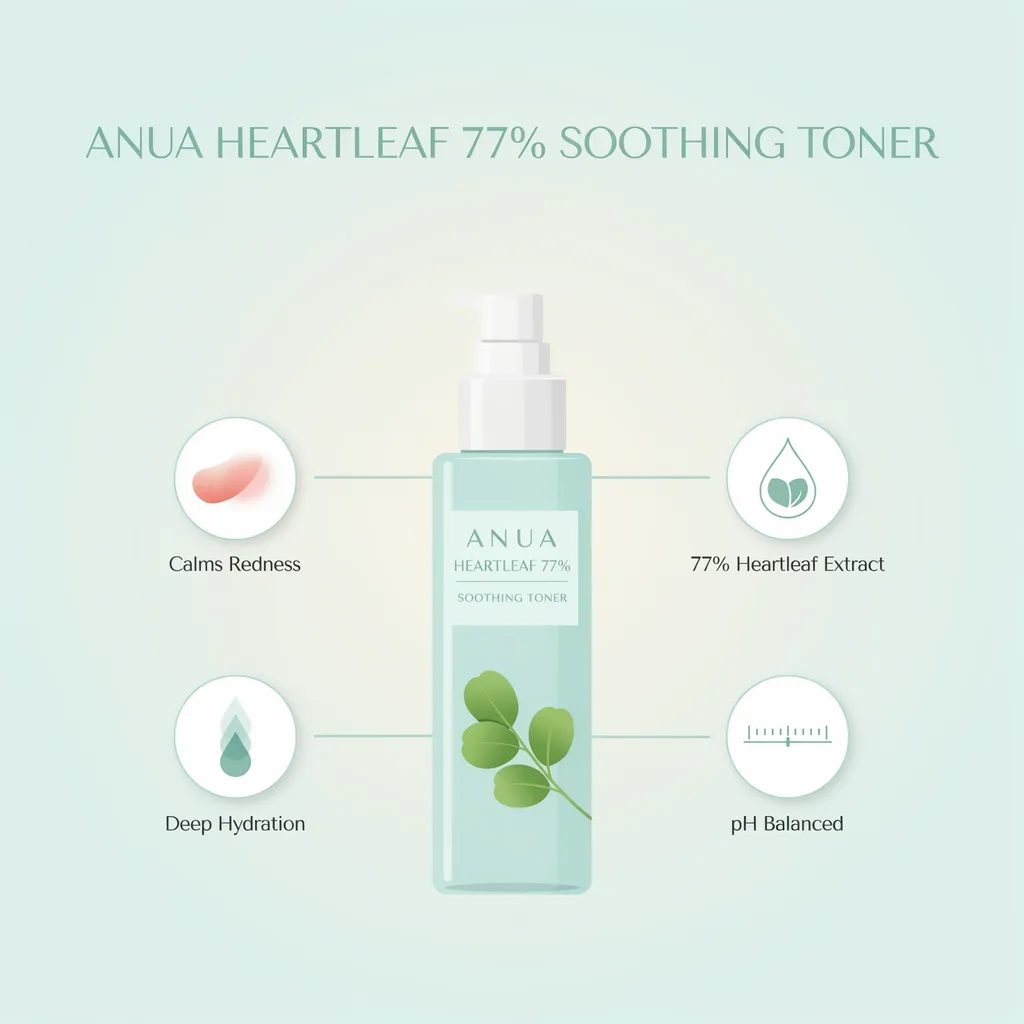 Anua toner Kuwait benefits infographic - 77% Heartleaf soothing toner Anua toner Kuwait benefits infographic - 77% Heartleaf soothing toner