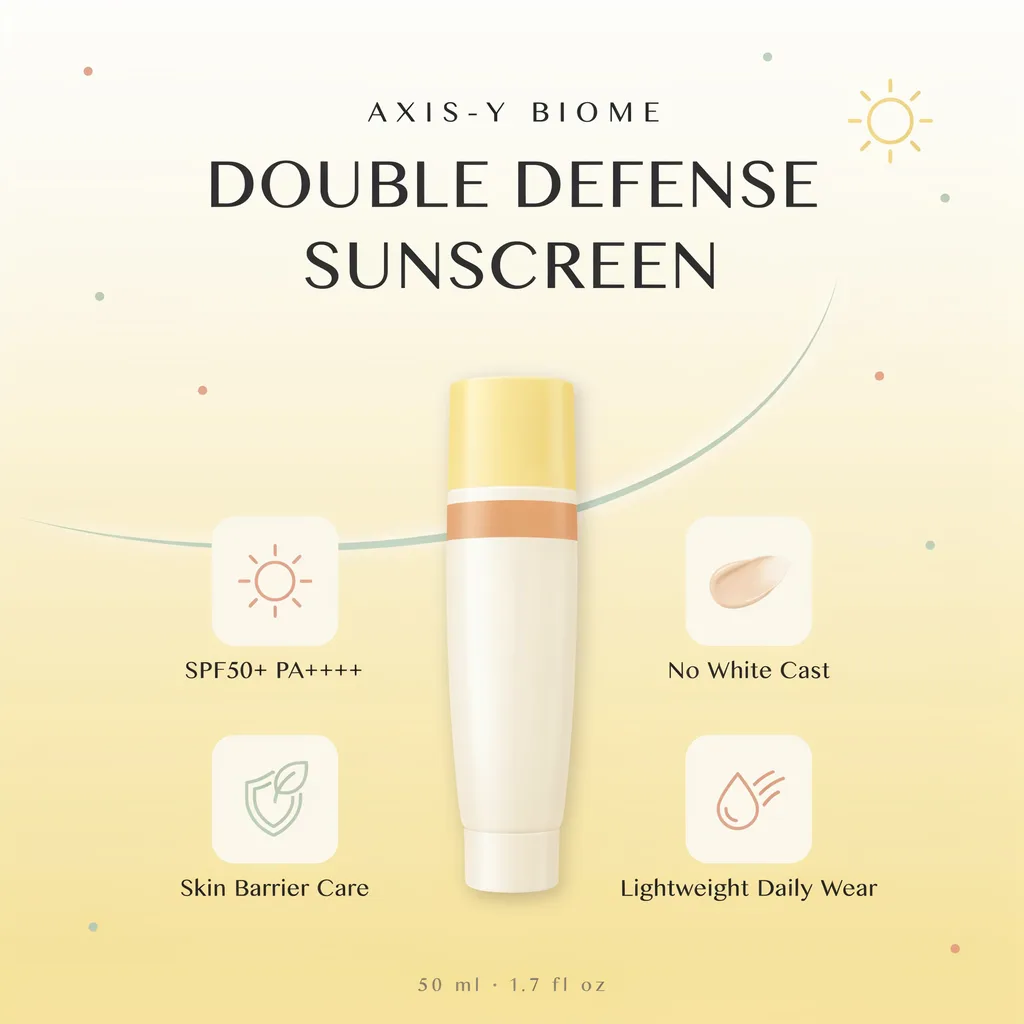 AXIS-Y sunscreen Kuwait infographic - Biome Double Defense SPF50 benefits AXIS-Y sunscreen Kuwait infographic - Biome Double Defense SPF50 benefits