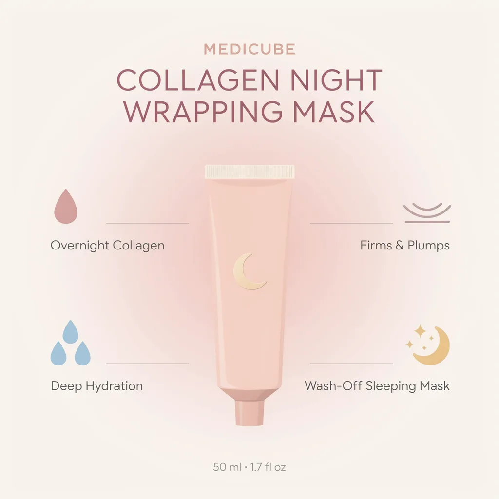 Medicube Collagen Night Wrapping Mask infographic - overnight collagen benefits Medicube Collagen Night Wrapping Mask infographic - overnight collagen benefits