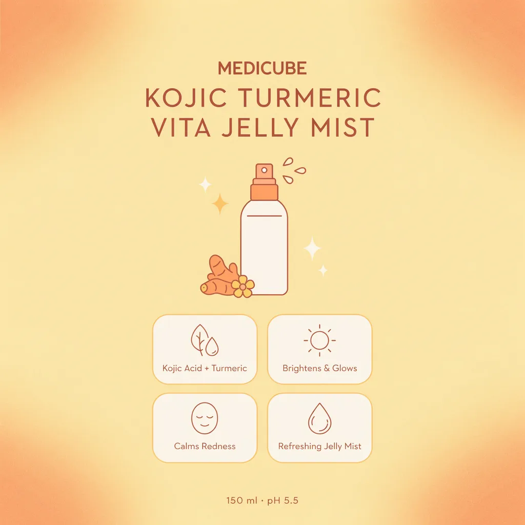 Medicube Kojic Turmeric Jelly Mist infographic - brightening jelly mist serum