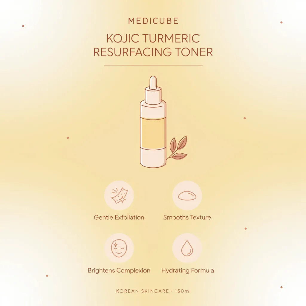 Medicube Kojic Turmeric Toner infographic - resurfacing brightening toner benefits Medicube Kojic Turmeric Toner infographic - resurfacing brightening toner benefits