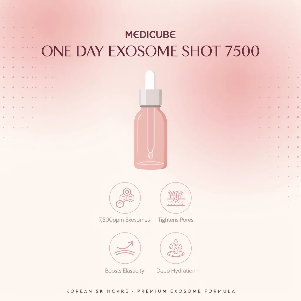 Medicube One Day Exosome Shot infographic - exosome serum for pores and elasticity