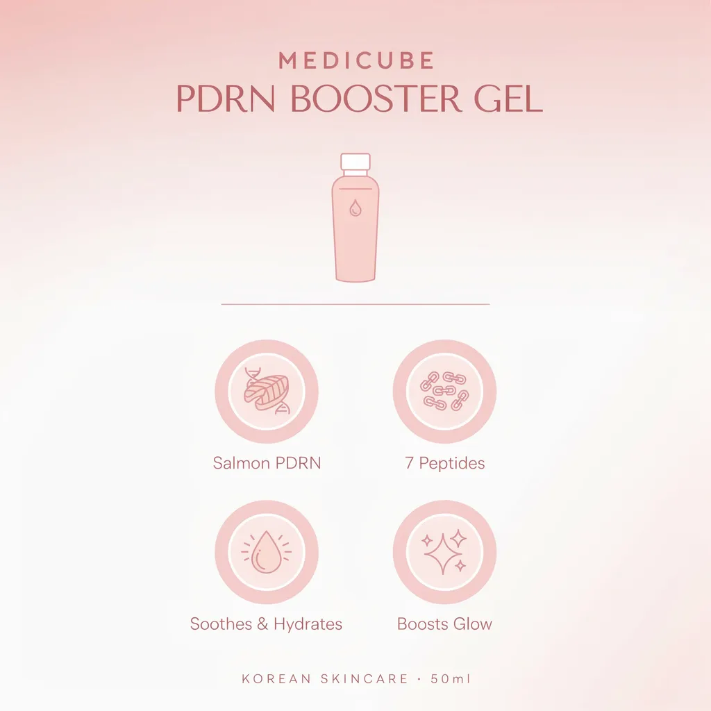Medicube PDRN Booster Gel infographic - PDRN peptide soothing gel benefits Medicube PDRN Booster Gel infographic - PDRN peptide soothing gel benefits