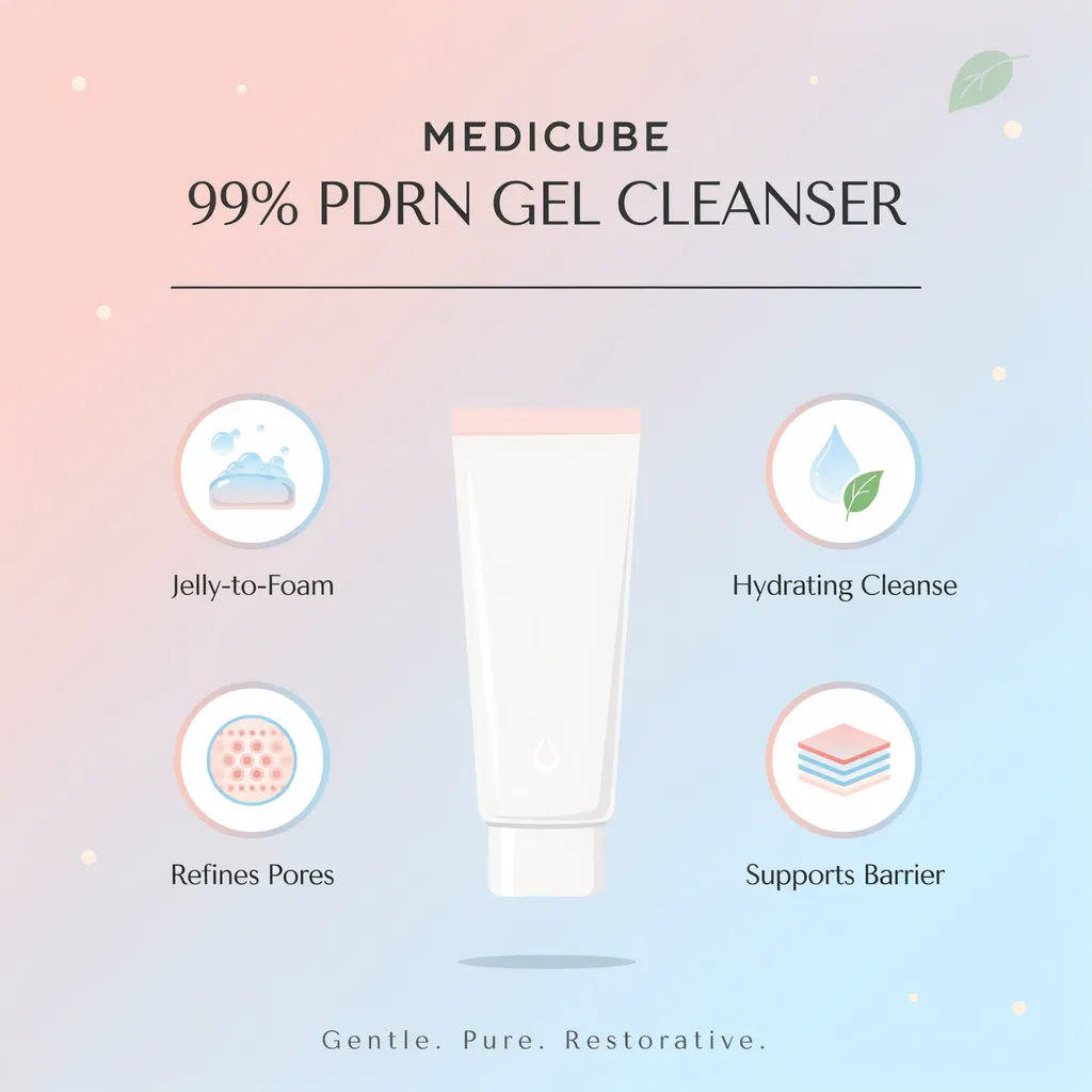 Medicube PDRN Gel Cleanser infographic - hydrating jelly-to-foam cleanser Medicube PDRN Gel Cleanser infographic - hydrating jelly-to-foam cleanser