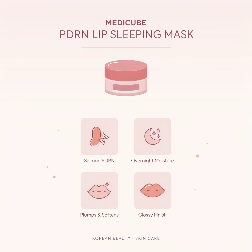 Medicube PDRN Lip Sleeping Mask infographic - overnight PDRN lip mask benefits Medicube PDRN Lip Sleeping Mask infographic - overnight PDRN lip mask benefits