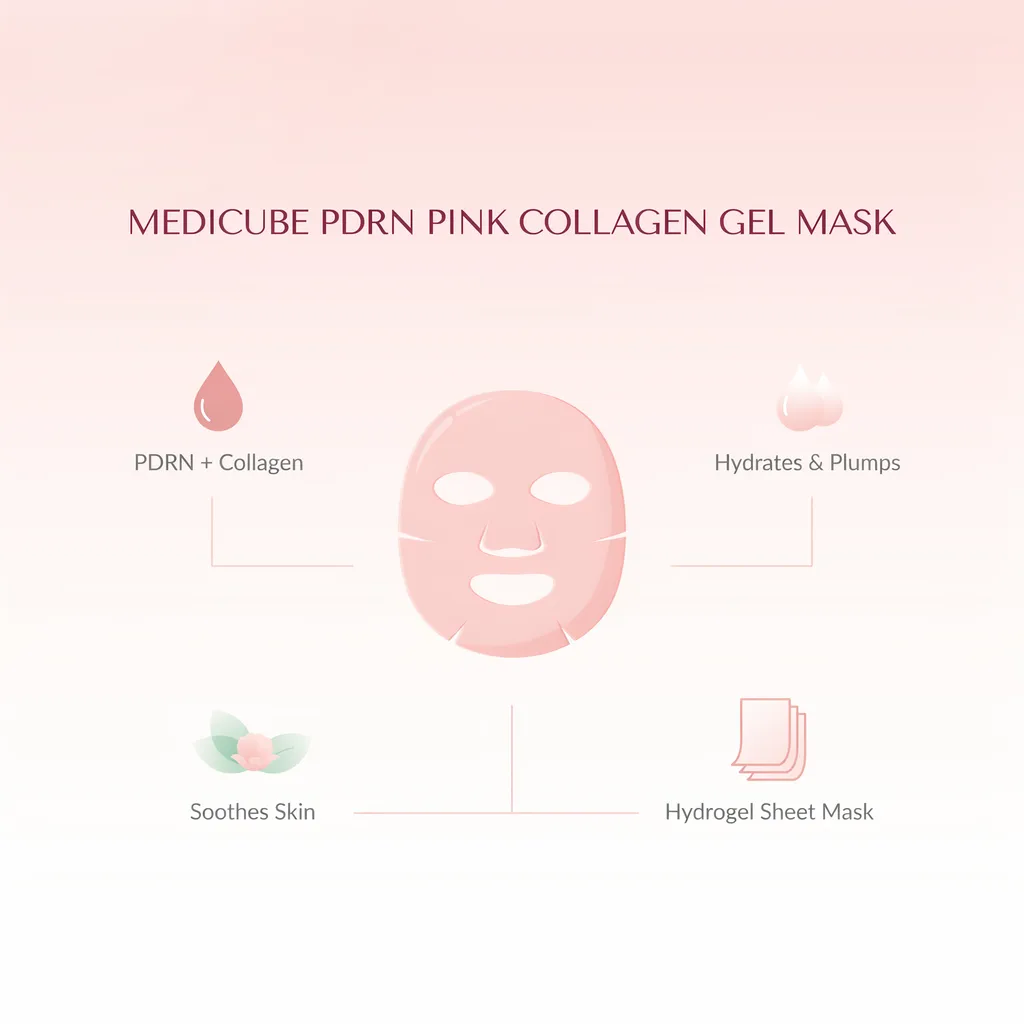 Medicube PDRN Pink Collagen Gel Mask infographic - hydrogel mask benefits
