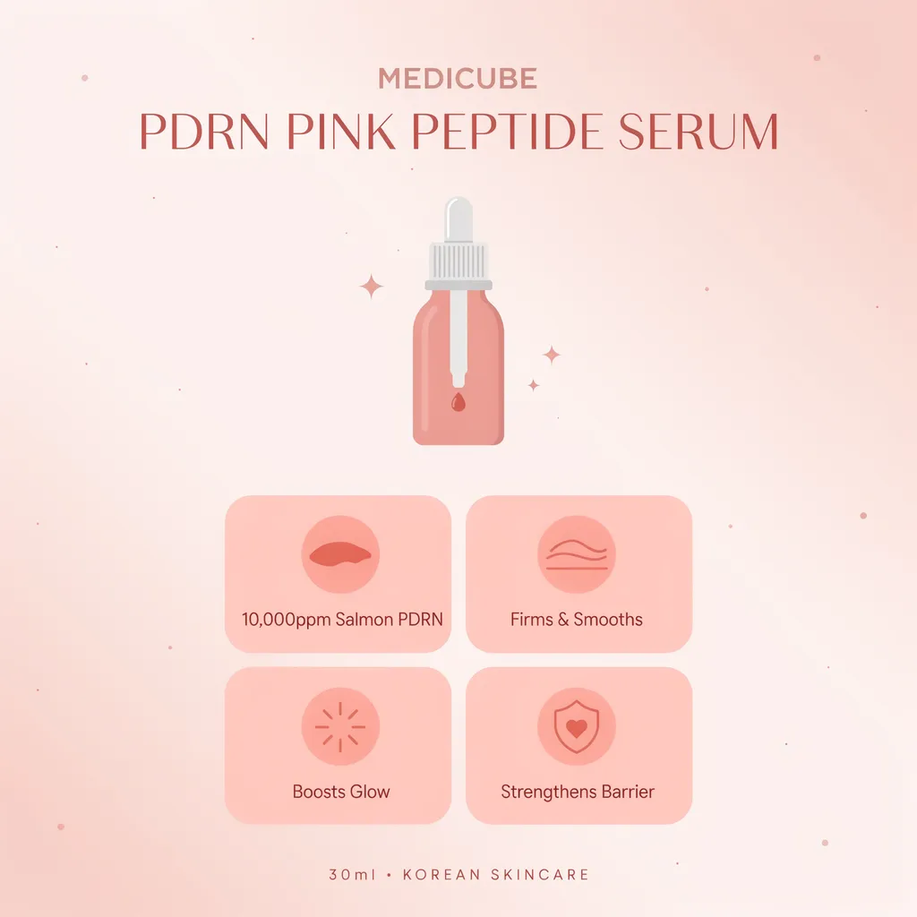 Medicube PDRN Pink Peptide Serum infographic - salmon PDRN serum benefits Medicube PDRN Pink Peptide Serum infographic - salmon PDRN serum benefits