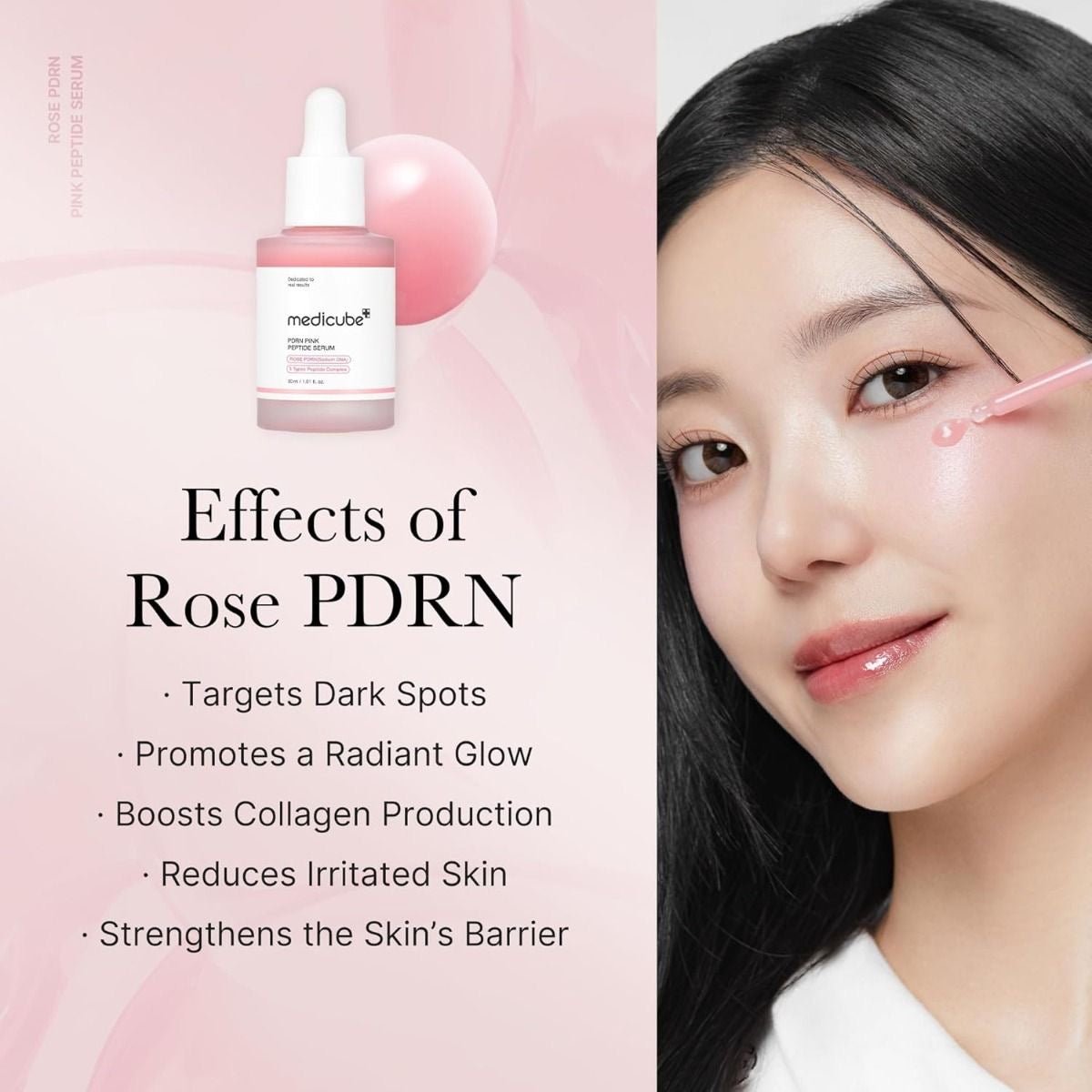 Effects of Rose PDRN in Medicube Pink Peptide Serum: dark spots, radiant glow, collagen support