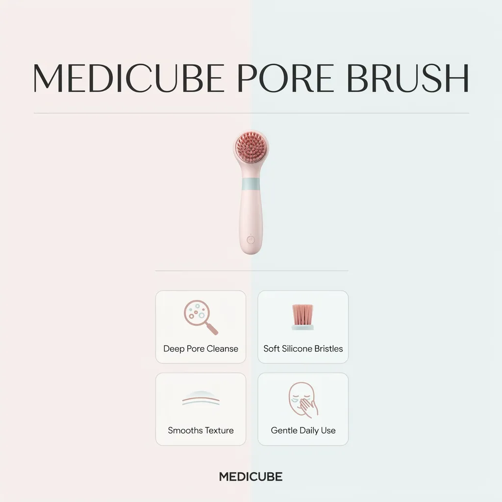 Medicube Pore Brush infographic - deep-cleansing facial brush benefits Medicube Pore Brush infographic - deep-cleansing facial brush benefits