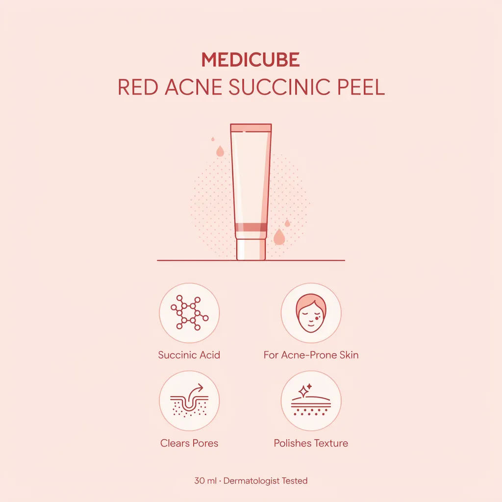 Medicube Red Acne Succinic Peel infographic - succinic acid exfoliating peel Medicube Red Acne Succinic Peel infographic - succinic acid exfoliating peel