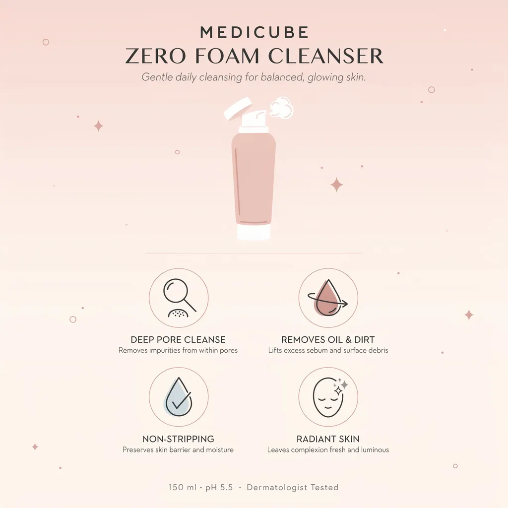 Medicube Zero Foam Cleanser infographic - deep-cleansing foam benefits Medicube Zero Foam Cleanser infographic - deep-cleansing foam benefits