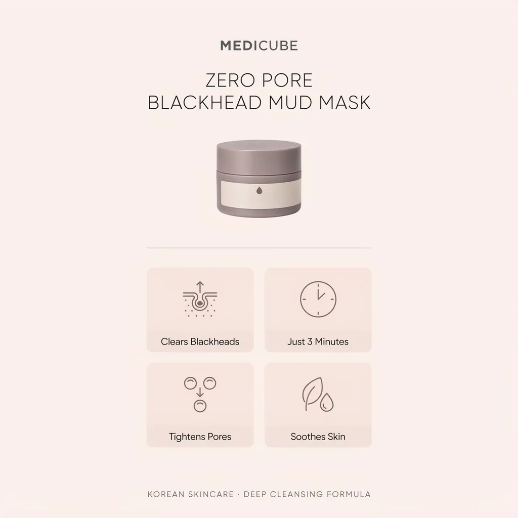 Medicube Zero Pore Blackhead Mud Mask infographic - 3-minute pore mud mask Medicube Zero Pore Blackhead Mud Mask infographic - 3-minute pore mud mask