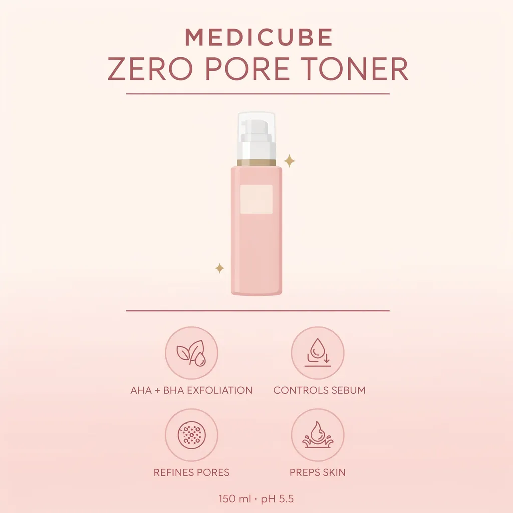 Medicube Zero Pore Toner infographic - AHA BHA pore refining toner benefits
