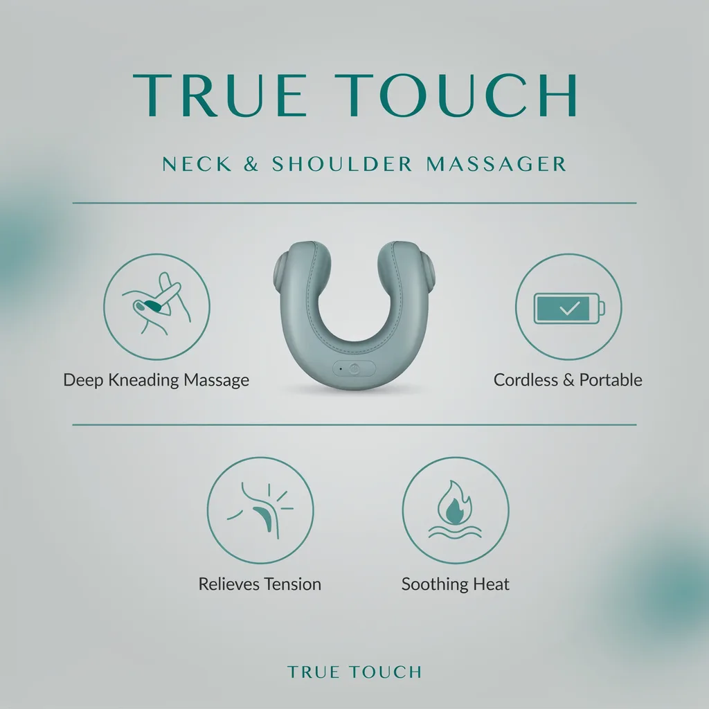Neck massager Kuwait infographic - cordless neck and shoulder massager benefits Neck massager Kuwait infographic - cordless neck and shoulder massager benefits