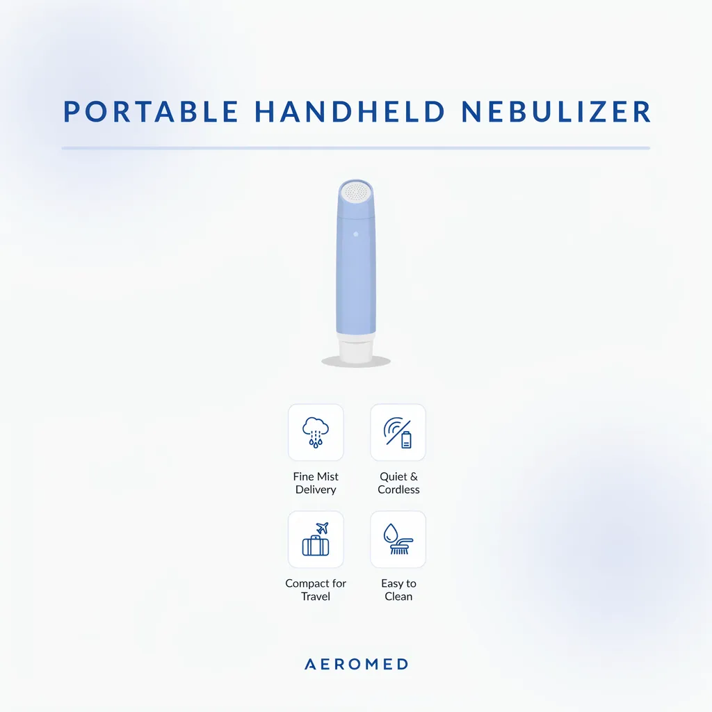 Portable nebulizer Kuwait infographic - handheld mesh nebulizer features